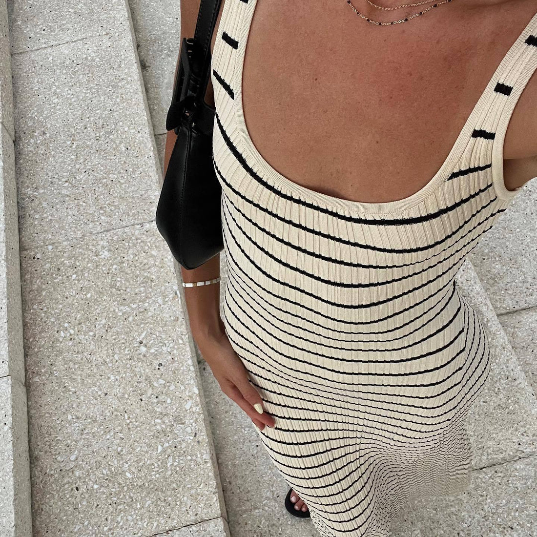 Ladies Stripe Strap Shoulder Midi Dress 1378# - SWEETKAMA