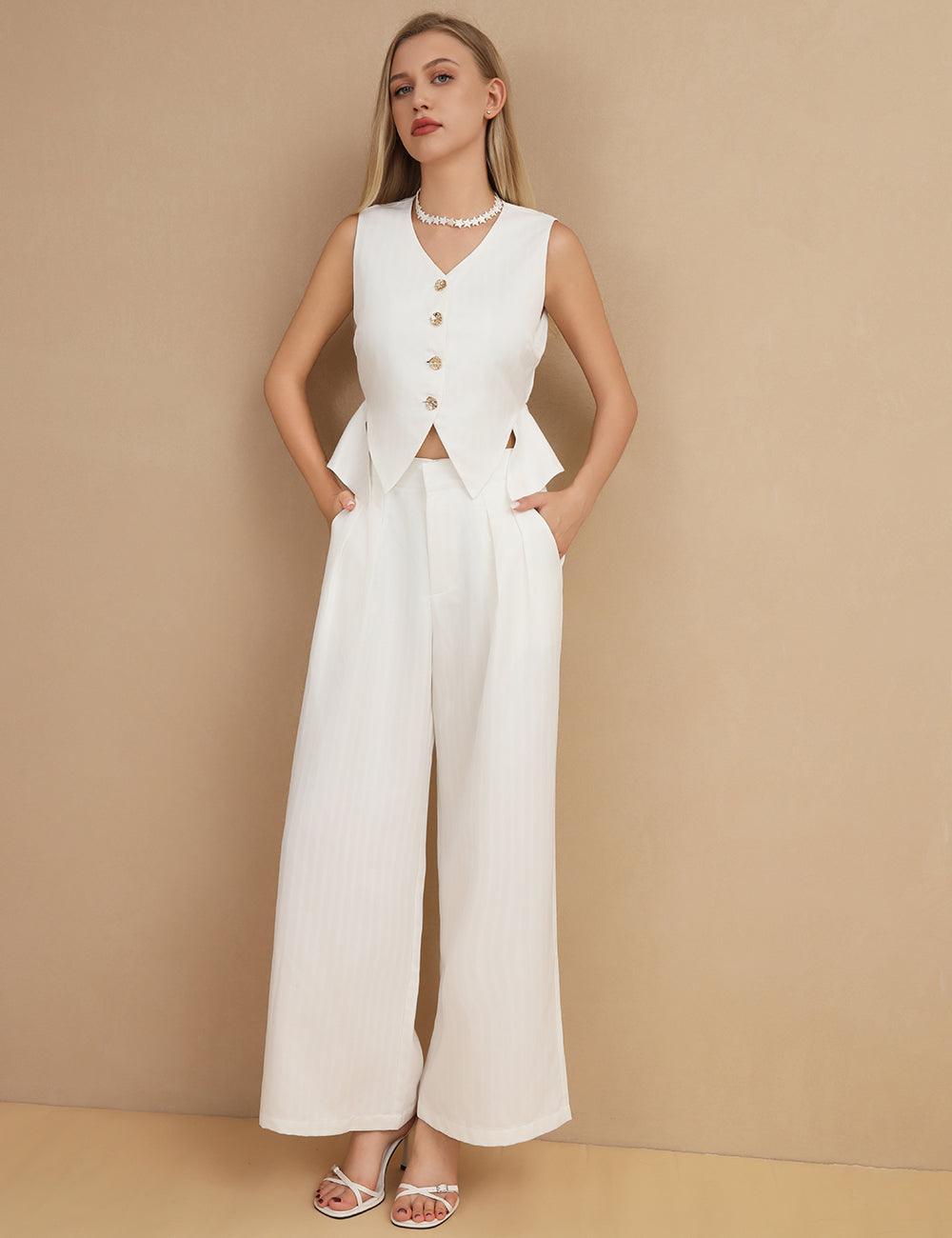 Ladies Stripe Vest and Pants 2PCS Set SKST397 - SWEETKAMA