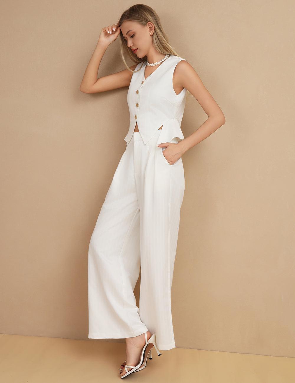 Ladies Stripe Vest and Pants 2PCS Set SKST397 - SWEETKAMA