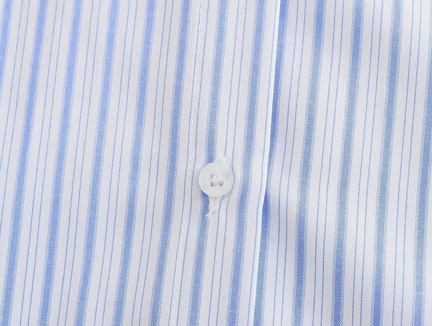 Ladies Striped Puff Sleeves Button Shirt LQ347 - SWEETKAMA
