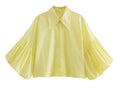 Ladies Striped Puff Sleeves Button Shirt SP068 - SWEETKAMA