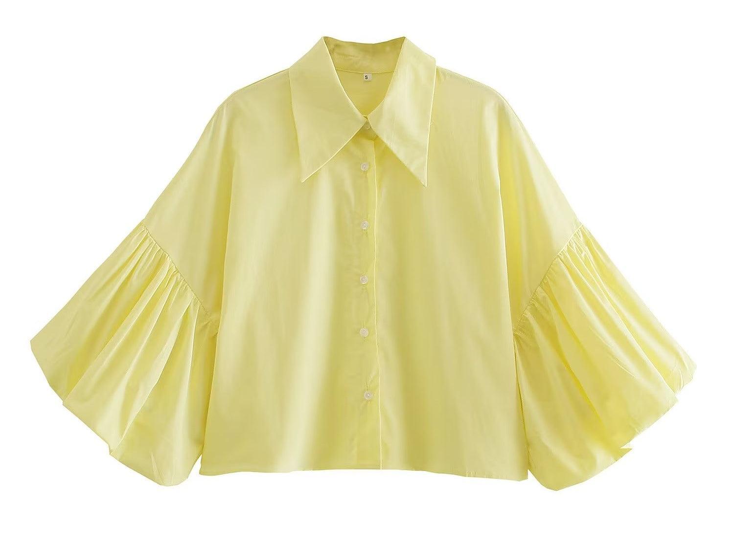 Ladies Striped Puff Sleeves Button Shirt SP068 - SWEETKAMA