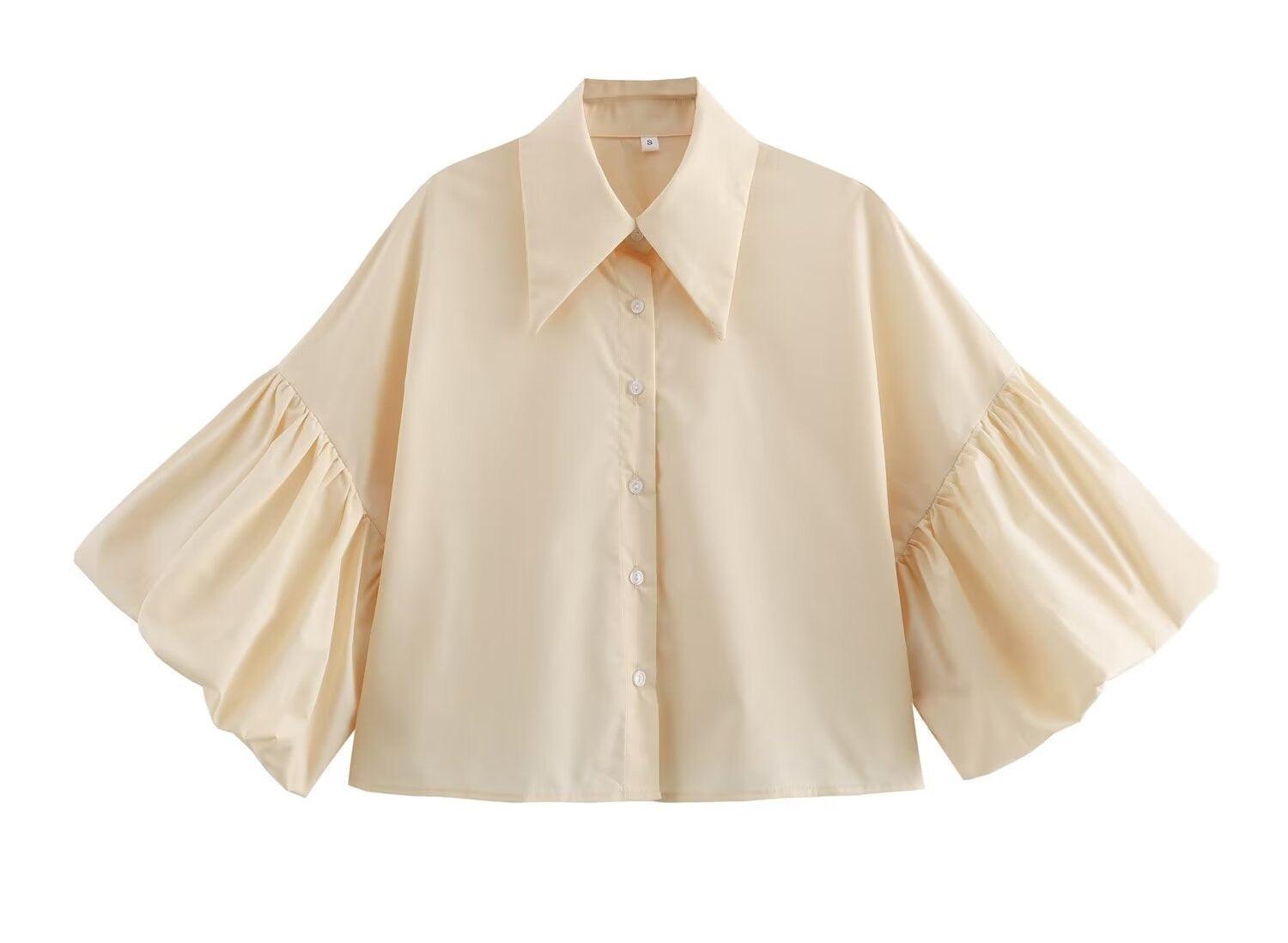Ladies Striped Puff Sleeves Button Shirt SP068 - SWEETKAMA
