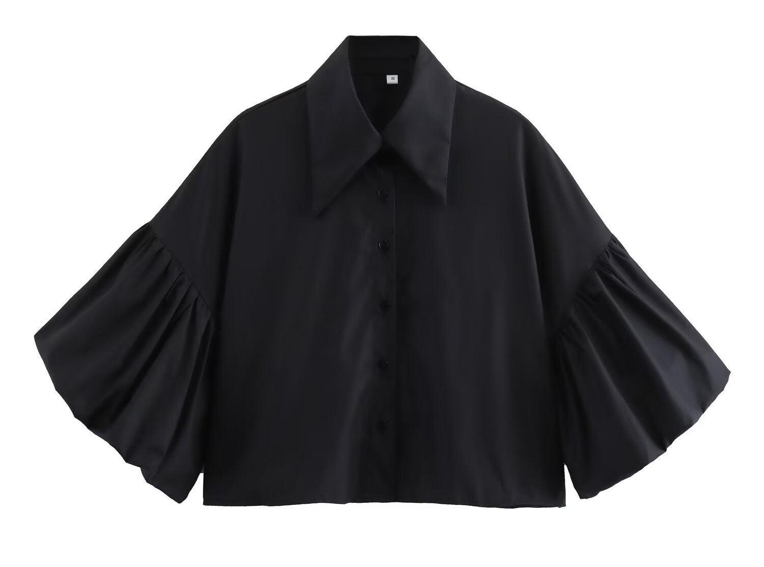 Ladies Striped Puff Sleeves Button Shirt SP068 - SWEETKAMA