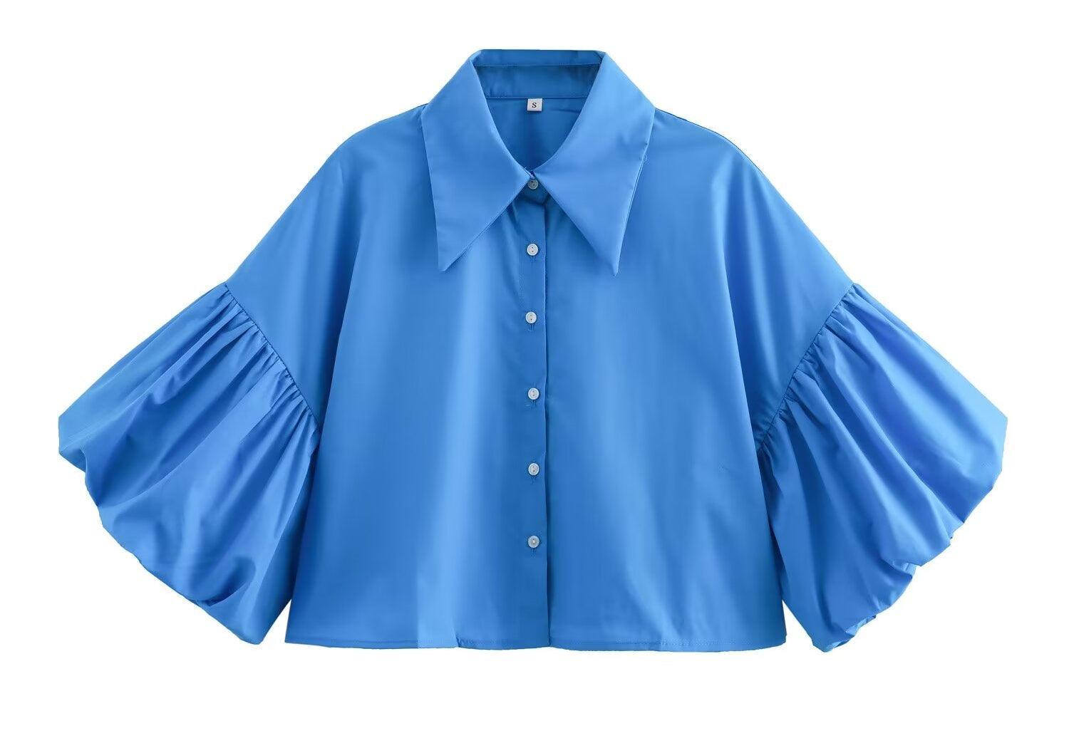 Ladies Striped Puff Sleeves Button Shirt SP068 - SWEETKAMA