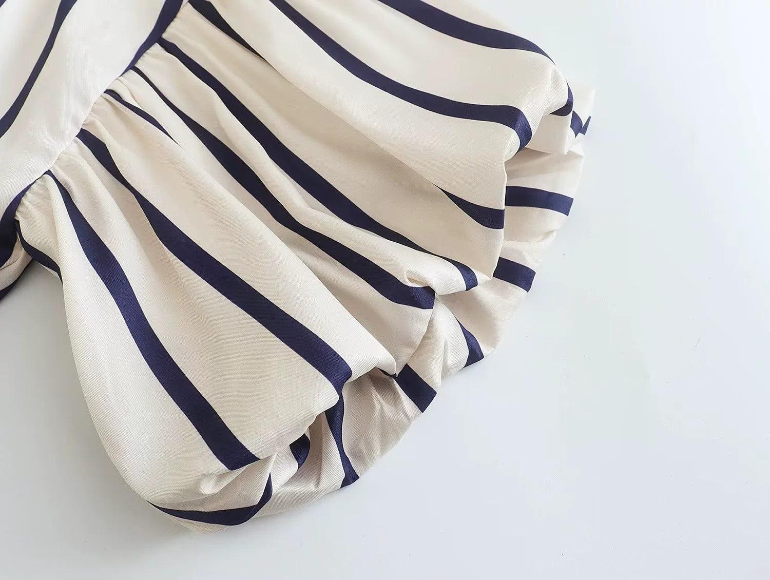 Ladies Striped Puff Sleeves Button Shirt SP068 - SWEETKAMA