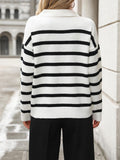 Ladies Striped Turndown Collar Knit Sweater E2374 - SWEETKAMA