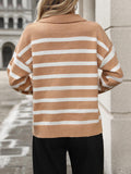 Ladies Striped Turndown Collar Knit Sweater E2374 - SWEETKAMA