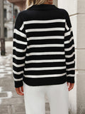 Ladies Striped Turndown Collar Knit Sweater E2374 - SWEETKAMA
