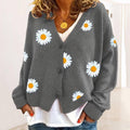 Ladies Sun Flower V-Neck Long Sleeves Sweater 2369 - SWEETKAMA