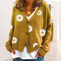 Ladies Sun Flower V-Neck Long Sleeves Sweater 2369 - SWEETKAMA