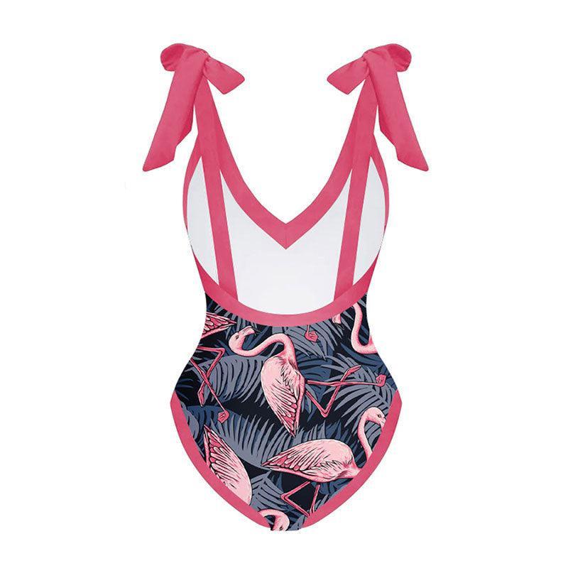 Ladies Tie Shoulder One Piece Swimsuit with Cover Up Y16 - SWEETKAMA