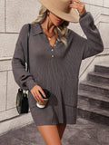 Ladies Turn-Down Collar Daily Short Knit Dress E2332 - SWEETKAMA