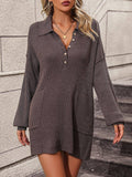 Ladies Turn-Down Collar Daily Short Knit Dress E2332 - SWEETKAMA