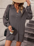 Ladies Turn-Down Collar Daily Short Knit Dress E2332 - SWEETKAMA