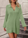 Ladies Turn-Down Collar Daily Short Knit Dress E2332 - SWEETKAMA