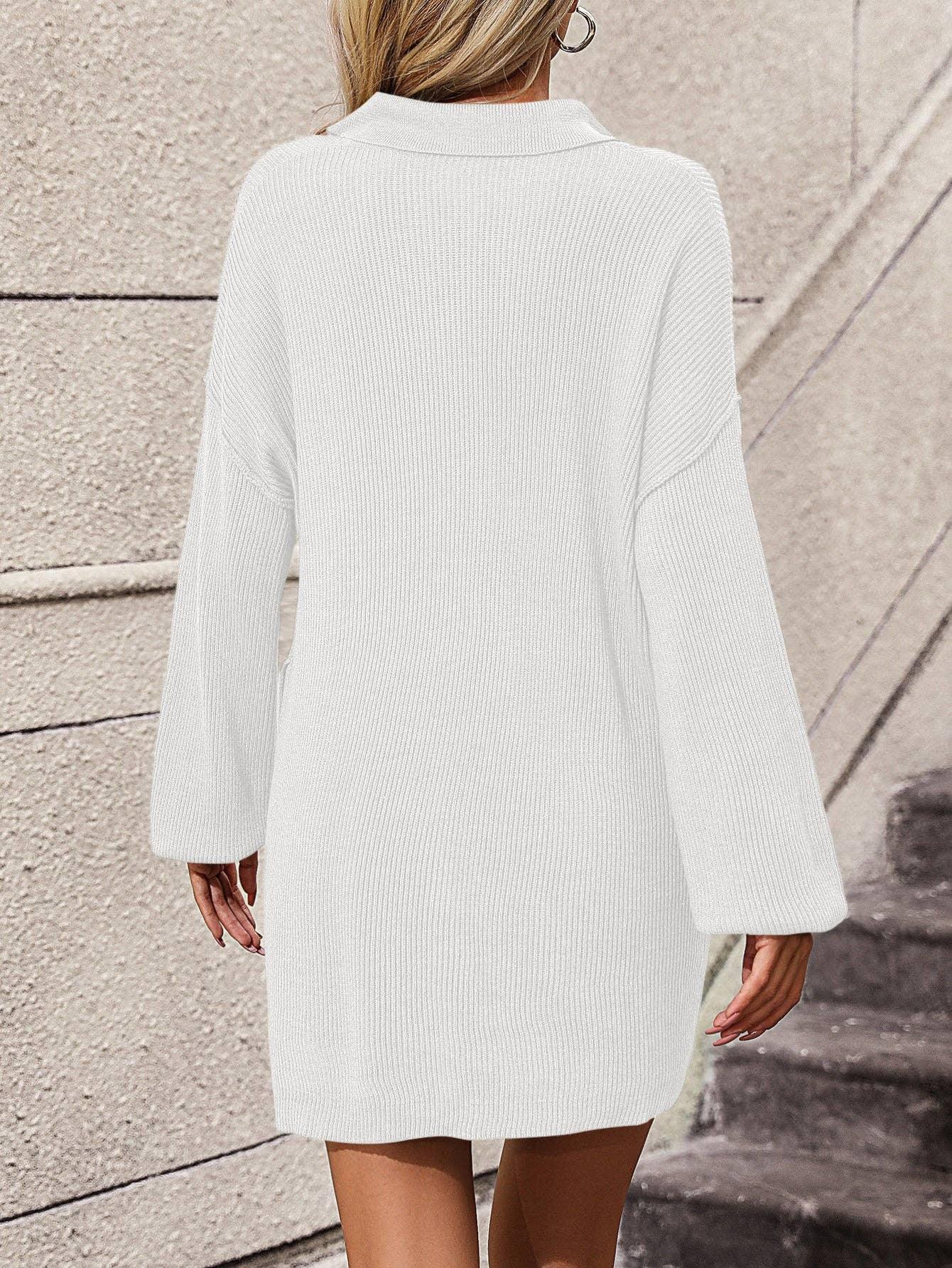 Ladies Turn-Down Collar Daily Short Knit Dress E2332 - SWEETKAMA