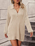 Ladies Turn-Down Collar Daily Short Knit Dress E2332 - SWEETKAMA