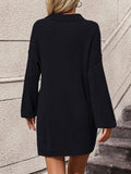 Ladies Turn-Down Collar Daily Short Knit Dress E2332 - SWEETKAMA