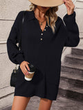 Ladies Turn-Down Collar Daily Short Knit Dress E2332 - SWEETKAMA