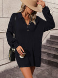 Ladies Turn-Down Collar Daily Short Knit Dress E2332 - SWEETKAMA