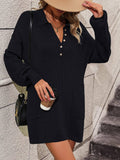 Ladies Turn-Down Collar Daily Short Knit Dress E2332 - SWEETKAMA