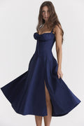 Ladies Two Shoulder Solid Color Daily Midi Dress 23290 - SWEETKAMA