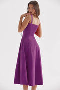 Ladies Two Shoulder Solid Color Daily Midi Dress 23290 - SWEETKAMA