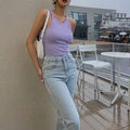Ladies U-Neck Sleeveless Solid Color Tank Top LTY44159 - SWEETKAMA