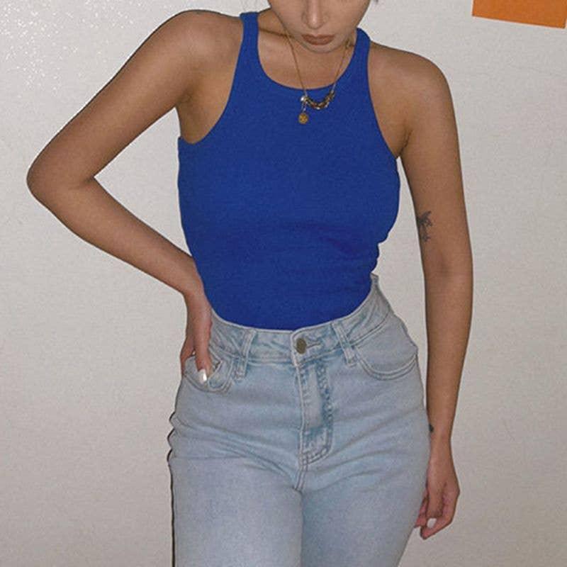 Ladies U-Neck Sleeveless Solid Color Tank Top LTY44159 - SWEETKAMA