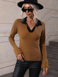 Ladies V-Neck Daily Loose Sweater E2282 - SWEETKAMA