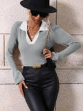 Ladies V-Neck Daily Loose Sweater E2282 - SWEETKAMA
