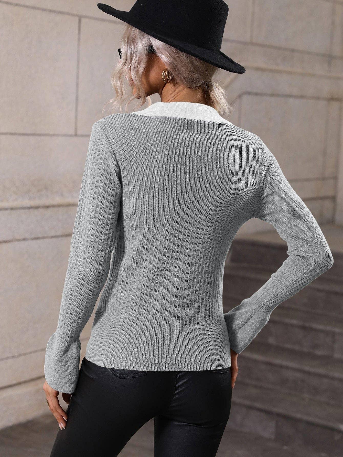 Ladies V-Neck Daily Loose Sweater E2282 - SWEETKAMA