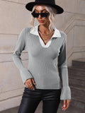 Ladies V-Neck Daily Loose Sweater E2282 - SWEETKAMA