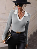 Ladies V-Neck Daily Loose Sweater E2282 - SWEETKAMA