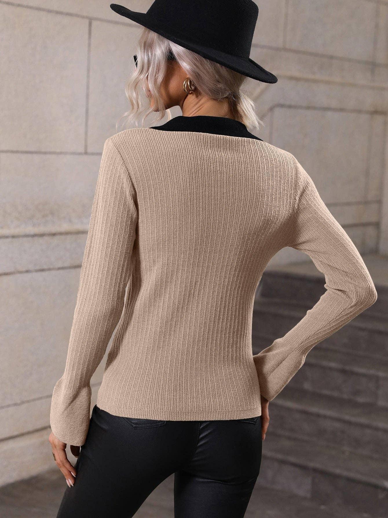 Ladies V-Neck Daily Loose Sweater E2282 - SWEETKAMA