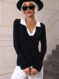 Ladies V-Neck Daily Loose Sweater E2282 - SWEETKAMA