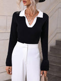 Ladies V-Neck Daily Loose Sweater E2282 - SWEETKAMA