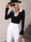 Ladies V-Neck Daily Loose Sweater E2282 - SWEETKAMA