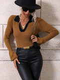 Ladies V-Neck Daily Loose Sweater E2282 - SWEETKAMA
