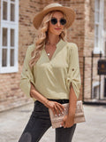 Ladies V-neck Hemming Daily Shirt 233SY53695-SN18 - SWEETKAMA