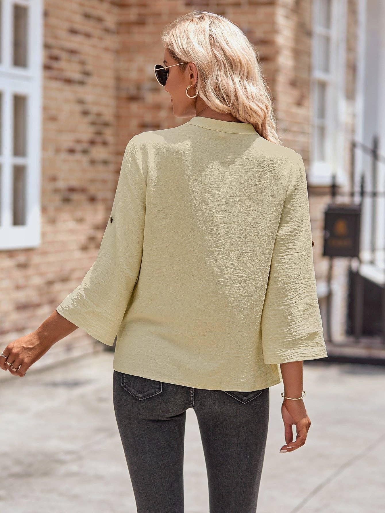 Ladies V-neck Hemming Daily Shirt 233SY53695-SN18 - SWEETKAMA