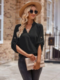 Ladies V-neck Hemming Daily Shirt 233SY53695-SN18 - SWEETKAMA