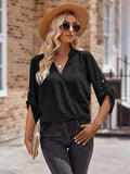 Ladies V-neck Hemming Daily Shirt 233SY53695-SN18 - SWEETKAMA