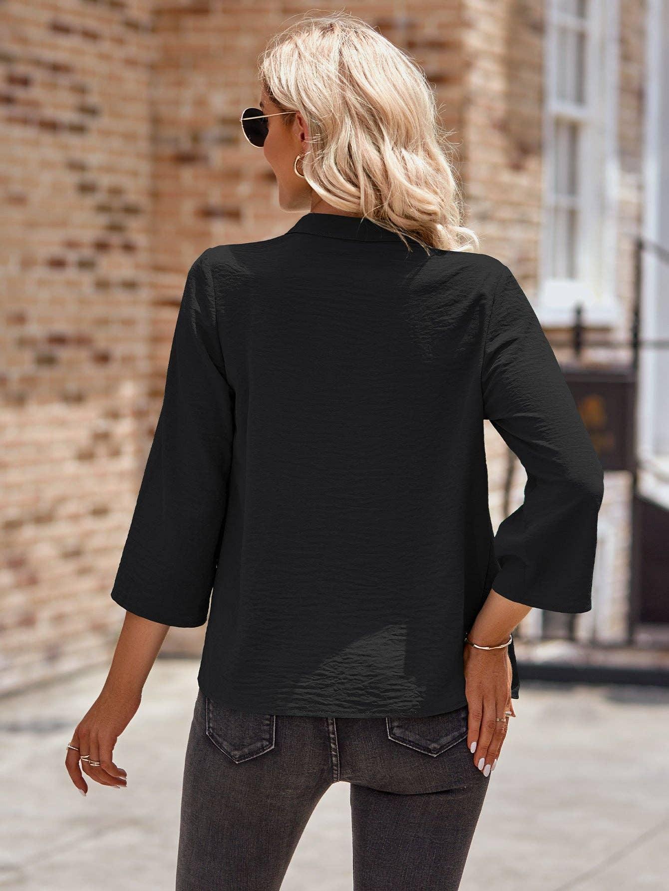 Ladies V-neck Hemming Daily Shirt 233SY53695-SN18 - SWEETKAMA