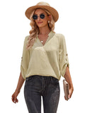 Ladies V-neck Hemming Daily Shirt 233SY53695-SN18 - SWEETKAMA