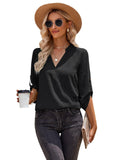 Ladies V-neck Hemming Daily Shirt 233SY53695-SN18 - SWEETKAMA