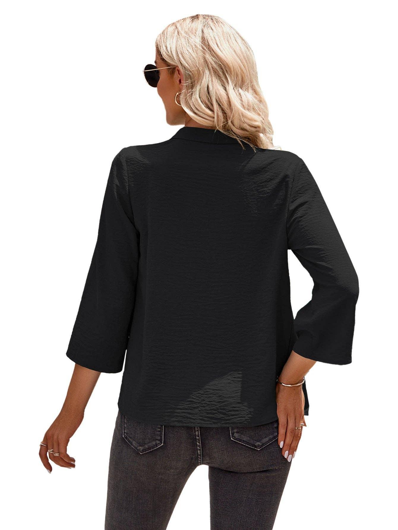 Ladies V-neck Hemming Daily Shirt 233SY53695-SN18 - SWEETKAMA