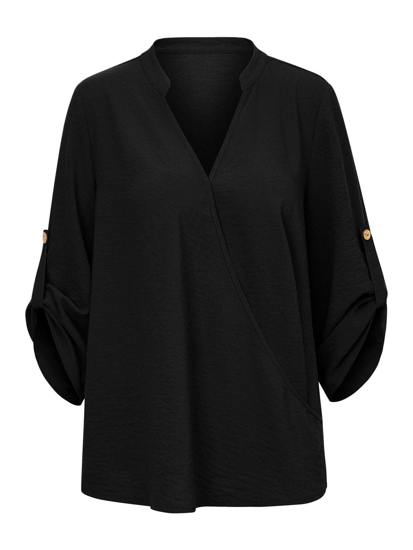 Ladies V-neck Hemming Daily Shirt 233SY53695-SN18 - SWEETKAMA