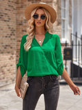 Ladies V-neck Hemming Daily Shirt 233SY53695-SN18 - SWEETKAMA